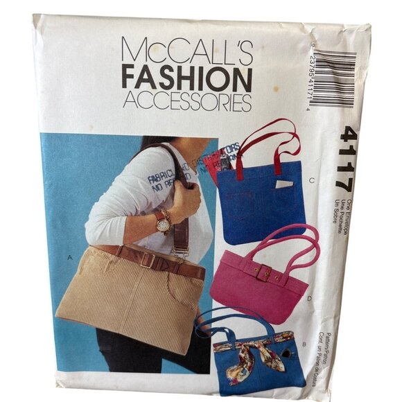 McCalls 4117 Handbag Sewing Pattern For Misses Accessories  4 Bag Styles Uncut - Picture 1 of 6